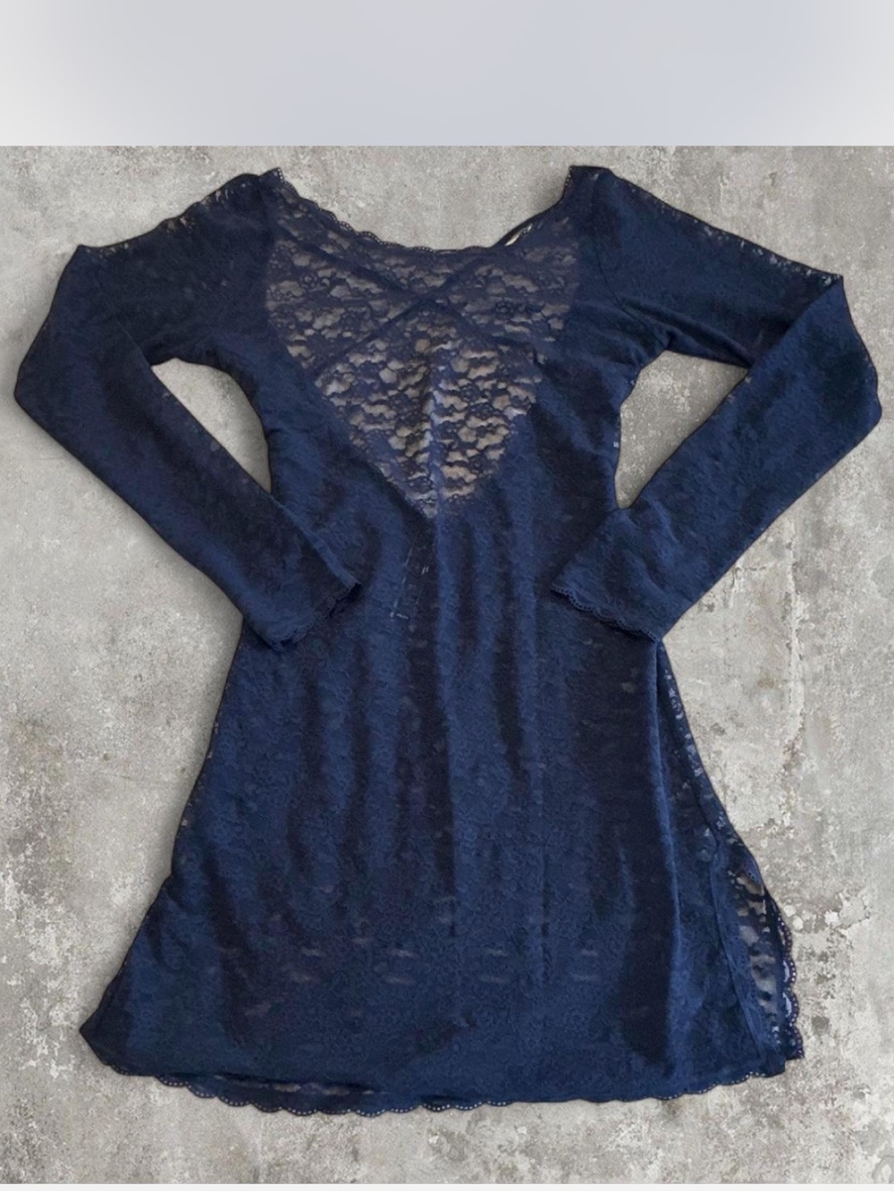 Victoria’s Secret Navy Blue Sheer Lace Open Back Dress Nightgown M